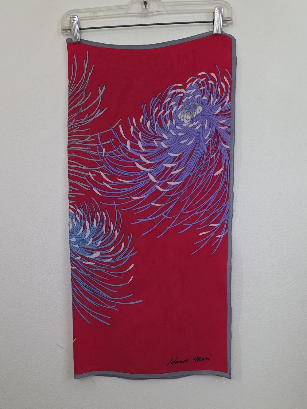 Hanae Mori Red, Blue & Purple Square Scarf 27" X 27.5"